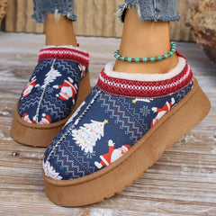 Women's Cartoon Christmas Print Ankle Boots Casual Slip On Plush Lined Home Shoes Comfortable Winter Short Boots - ProTrendyz