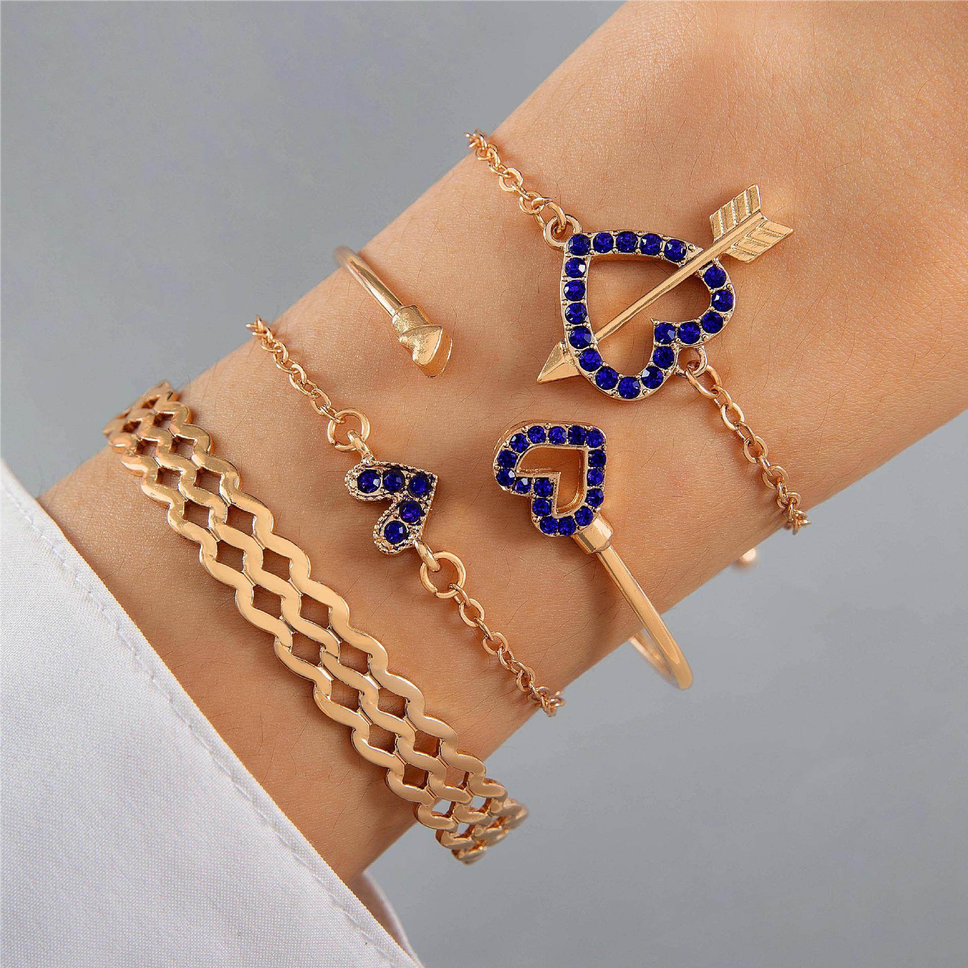 4pcs Blue Flower Love Butterfly Bracelet Set With Rhinestones Design Valentines Day - ProTrendyz