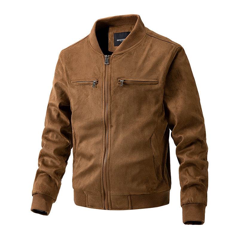 Suede Stand Collar Men's Jacket Double Zipper Pocket Clothing Mens - ProTrendyz