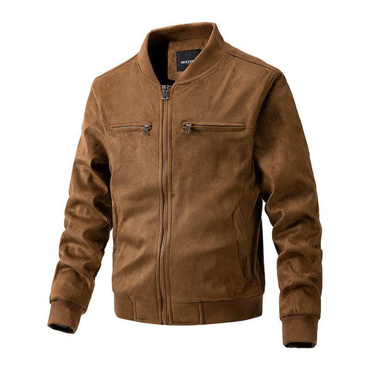 Suede Stand Collar Men's Jacket Double Zipper Pocket Clothing Mens - ProTrendyz