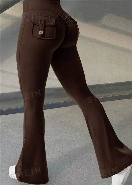 Yoga Fitness Flared Pants With Pockets Ins Fashion Slim High Waist Sports Trousers Scrunch Butt Booty Workout Lifting Leggings 2XL 3XL XXL XXXL - ProTrendyz