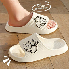 Cute Cat Slippers Summer Women Home Shoes Bath Thick Platform Non-Slip Slides Indoor Outdoor - ProTrendyz