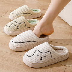 Striped Cat Slippers Indoor Couple Non-slip Floor Bedroom Slipper Winter Warm Plush House Shoes Women Men - ProTrendyz