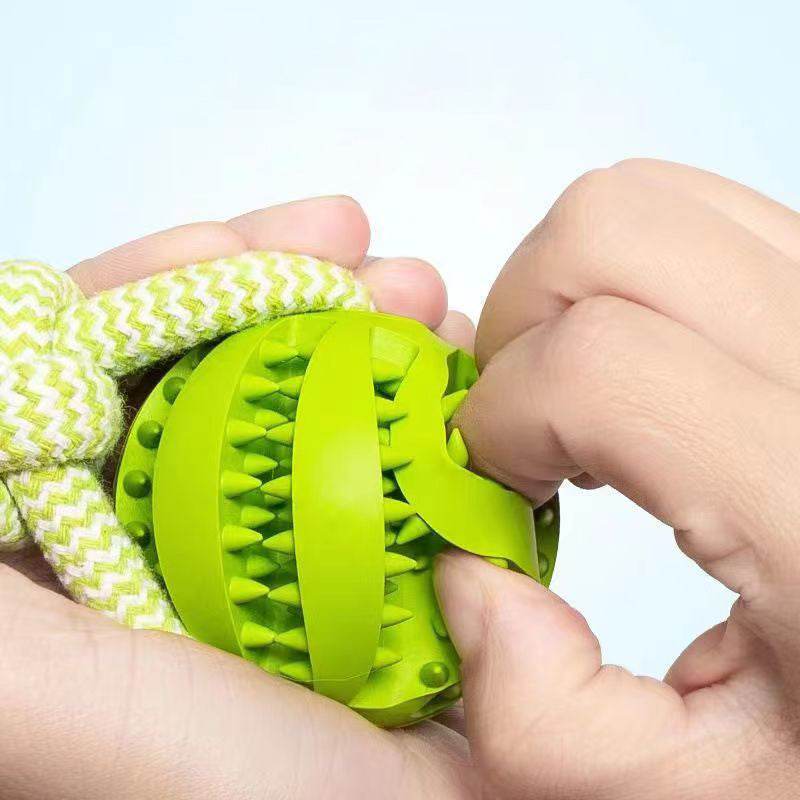 Dog Toys Treat Balls Interactive Hemp Rope Rubber Leaking Balls For Small Dogs Chewing Bite Resistant Toys Pet Tooth Cleaning Bite Resistant Toy Ball For Pet Dogs Puppy - ProTrendyz
