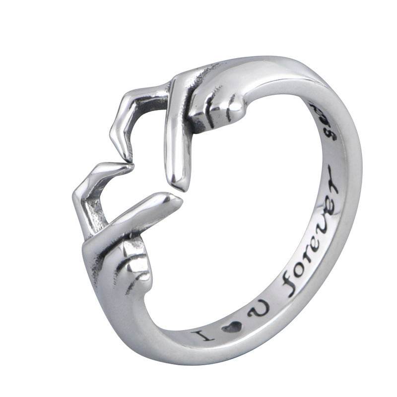Romantic Heart Hand Hug Fashion Ring For Women Couple Jewelry Silver Color Punk Gesture Wedding Men Finger Accessories Gifts - ProTrendyz