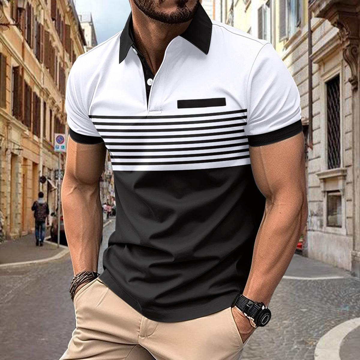 Casual Striped Shirt With Chest Pocket Men Clothing - ProTrendyz