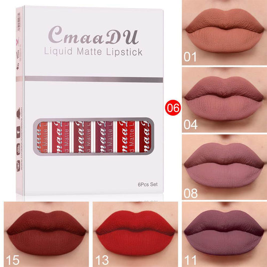 6 Boxes Of Matte Non-stick Cup Waterproof Lipstick Long Lasting Lip Gloss - ProTrendyz