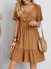 V-neck Short Sleeve Dress Summer Fashion Casual Loose Ruffled Dresses Beach Clothing Women - ProTrendyz