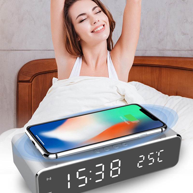 LED Electric Alarm Clock With Wireless Charger Desktop Digital Despertador Thermometer Clock HD Mirror Clock Watch Table Decor - ProTrendyz