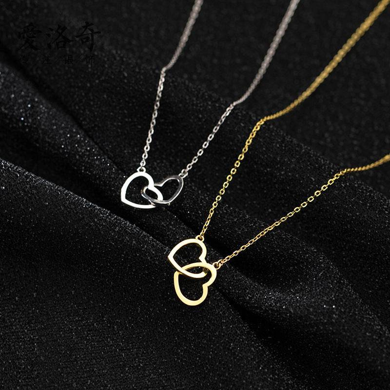 Double Heart Interlocking Titanium Steel Necklace Jewelry - ProTrendyz
