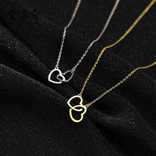 Double Heart Interlocking Titanium Steel Necklace Jewelry - ProTrendyz