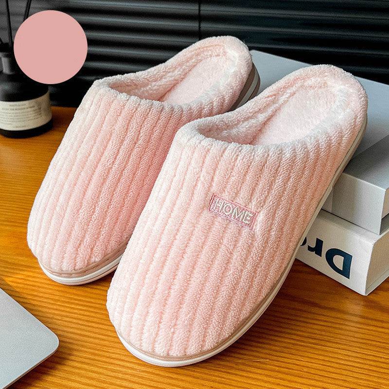 Solid Color Simple Cotton Slippers Winter Non-slip Home Warm Plush Slippers Household Indoor Couple Women's House Shoes - ProTrendyz