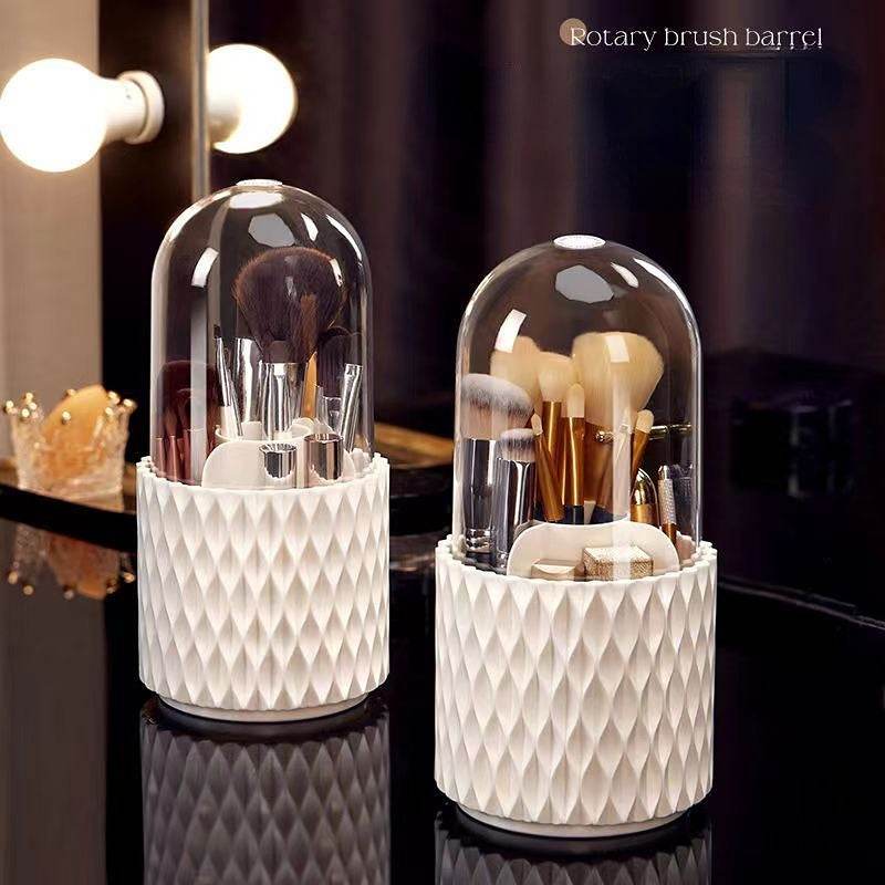 360 Rotating Large Capacity Transparent Makeup Brush Storage Pen Holder Acrylic Dust With Lid Desktop Cosmetic Storage Box - ProTrendyz