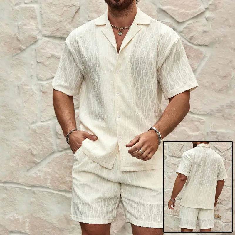 Men Tracksuits Summer Fashion Solid Loose Casual Two Pieces Lapel Button Shirt Shorts Beach Holiday All-match Outfits Male XXXL - ProTrendyz