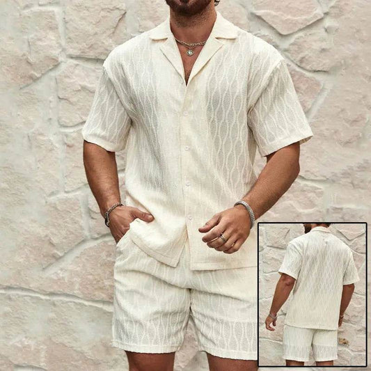 Men Tracksuits Summer Fashion Solid Loose Casual Two Pieces Lapel Button Shirt Shorts Beach Holiday All-match Outfits Male XXXL - ProTrendyz