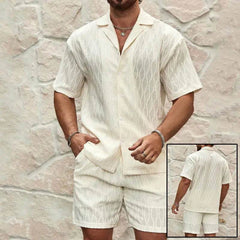 Men Tracksuits Summer Fashion Solid Loose Casual Two Pieces Lapel Button Shirt Shorts Beach Holiday All-match Outfits Male XXXL - ProTrendyz