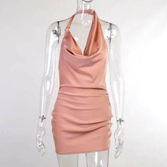 Satin Party Dress V Neck Backless Mini Sleeveless Summer Party Dress - ProTrendyz