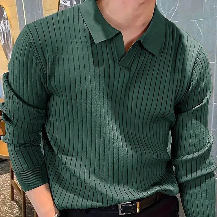 Lapel Texture Stretch Slim Knit Polo Shirt Men Polo Shirt Fashion Waffle Long-sleeved Tops Clothing Casual Comfortable Golf Men's Clothing - ProTrendyz