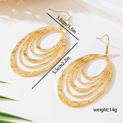 European And American Fashion Elegant 3 Layer Hollow Oval Shaped Big Gold-color Stainless Steel Dangle Drop Earrings - ProTrendyz