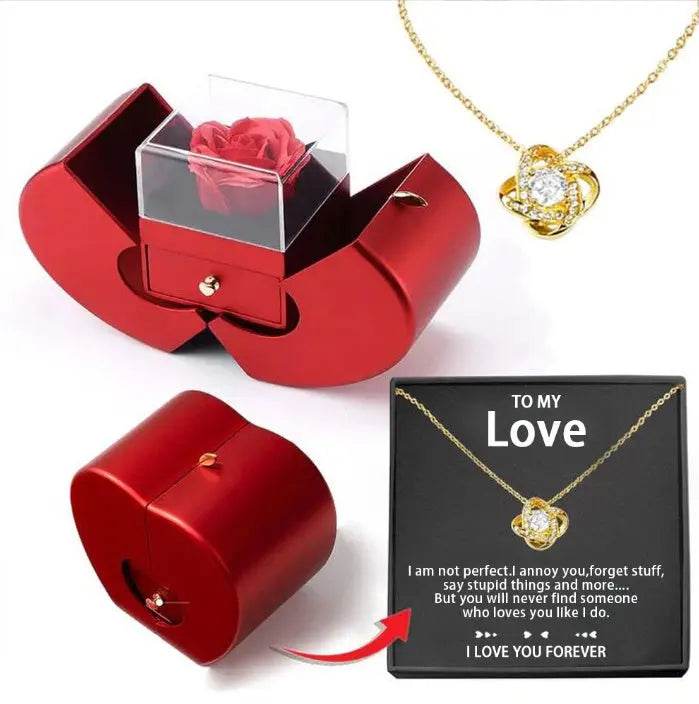 Fashion Jewelry Box Red Apple Christmas Gift Necklace Eternal Rose For Girl Mother's Day Valentine's Day Gifts With Artificial Flower Rose Flower Jewelry Box US - ProTrendyz