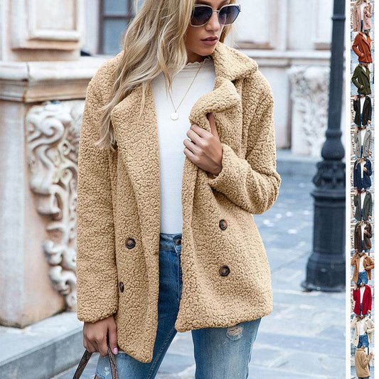Loose Lapel Fluffy Coat Winter Button Jacket Cardigan Outwear For Women Clothing - ProTrendyz