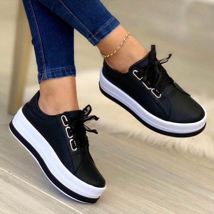 Fashion Flats Sneakers Women Ribbon Lace-up Platform Shoes - ProTrendyz