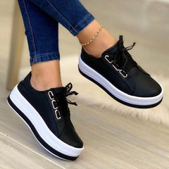 Fashion Flats Sneakers Women Ribbon Lace-up Platform Shoes - ProTrendyz