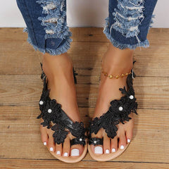 Lace Sandals Bohemia Beach Shoes Flowers Ankle Strap Flat Shoes Summer - ProTrendyz