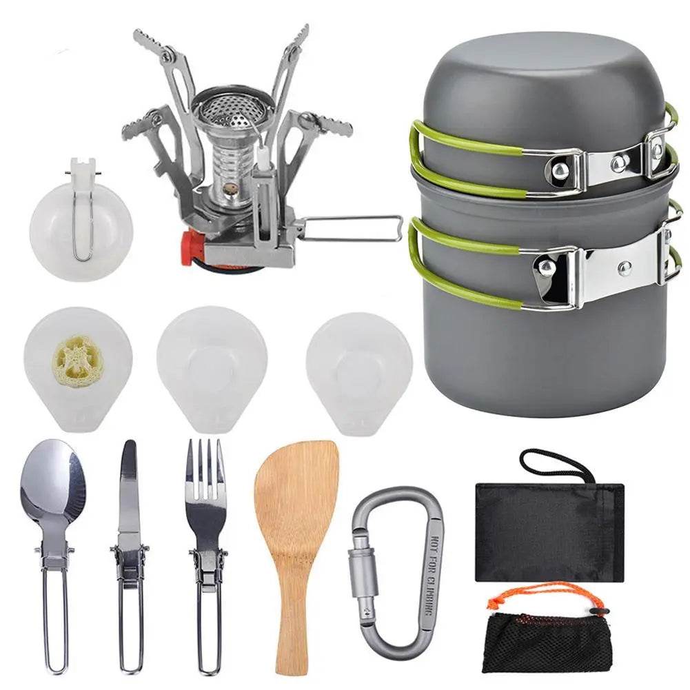 Camping Cookware Kit Outdoor Cooking Set Aluminum Equipment Outdoor Pot Travel Tableware Kitchen Hiking Picnic Emergency BBQ - ProTrendyz