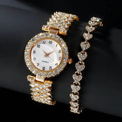 Fashion Jewelry 2pcs Luxury Fashion Women Watch Set Silver Strap Ladies Quartz Wristwatch Alloy Bracelet For Ladies Jewelry Set Clock Gift - ProTrendyz