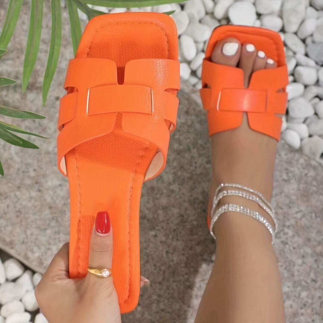 Square Toe Flat Sandals Summer Hollow Out Slides Slippers Women Footwear - ProTrendyz