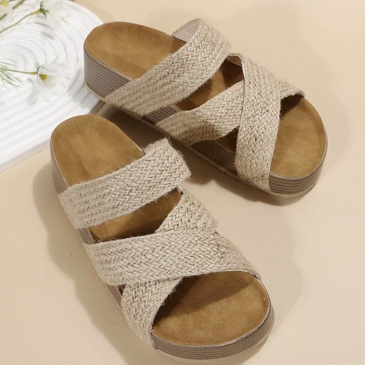 Woven Cross-strap Slippers Summer Platform Sandals Women Flat Beach Shoes - ProTrendyz