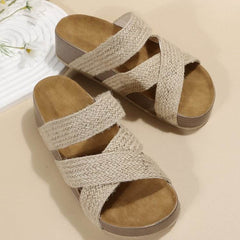 Woven Cross-strap Slippers Summer Platform Sandals Women Flat Beach Shoes - ProTrendyz