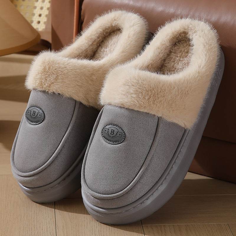 Winter Plush Slippers For Men Casual All-match Warm Suede House Shoes Indoor Non-slip Floor Bedroom Slipper - ProTrendyz