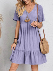 V-neck Short Sleeve Dress Summer Fashion Casual Loose Ruffled Dresses Beach Clothing Women - ProTrendyz