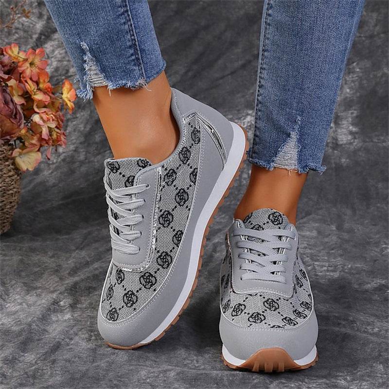 Flower Print Lace-up Sneakers Casual Fashion Lightweight Breathable Walking Running Sports Shoes Women Flats - ProTrendyz