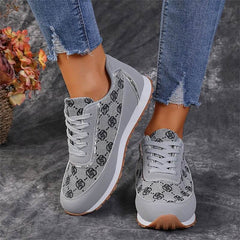 Flower Print Lace-up Sneakers Casual Fashion Lightweight Breathable Walking Running Sports Shoes Women Flats - ProTrendyz