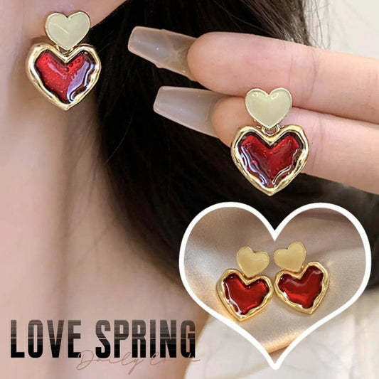 Wine Red Love Heart Earrings For Women Girl Gold Color Metal Love Heart Hanging Dangle Earrings Vintage Jewelry - ProTrendyz