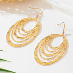 European And American Fashion Elegant 3 Layer Hollow Oval Shaped Big Gold-color Stainless Steel Dangle Drop Earrings - ProTrendyz