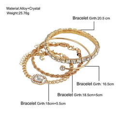 Fashion Jewelry 4 Pcs Crystal Bracelet Set Bohemian Design For Women Vintage Luxury Twisted Cuff Chains Armband Jewelry Accessories - ProTrendyz