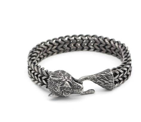 Bracelet Men Stainless Steel Vintage Black Wolf Head Cuban Chain Hand Wristband Male Fashion Jewelry Wholesale Accessories Gifts - ProTrendyz