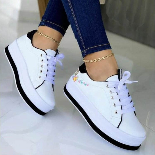 Flowers Embroidery Sneakers For Women Platform Shoes - ProTrendyz