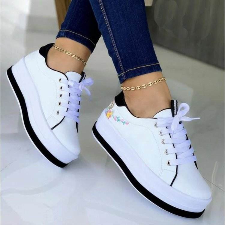 Flowers Embroidery Sneakers For Women Platform Shoes - ProTrendyz