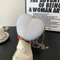 Evening Clutch Bag Women Bag Shiny Handbag Heart Shape Metal Clutches Bag Fashion Chain Shoulder Crossbody Bag Luxury Lady Purse Valentines Day Outfit - ProTrendyz