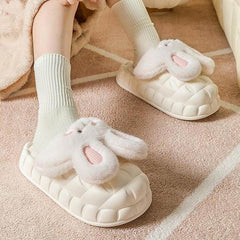 Cute Rabbit Shoes Winter Fuzzy Slippers Women Detachable Washable House Shoes - ProTrendyz
