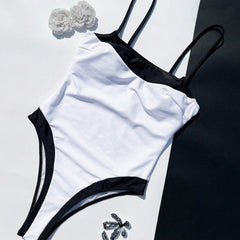 New Black-and-white Color-block Chanel-style One-piece Swimsuit