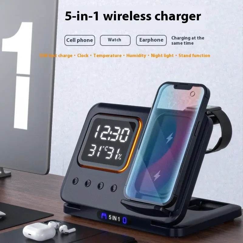 15W Wireless Chargers Stand 5 In1 LED Digital Alarm Clock Fast Charging Dock Station - ProTrendyz