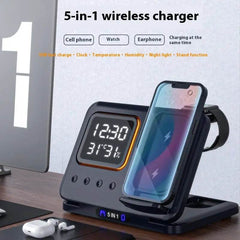 15W Wireless Chargers Stand 5 In1 LED Digital Alarm Clock Fast Charging Dock Station - ProTrendyz