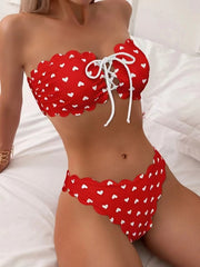 Printed Tube-top Bikini With Tie-up Drawstring