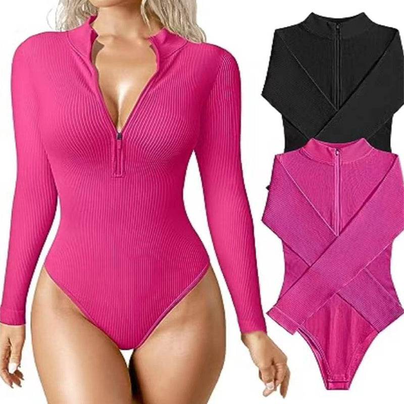 Fashion Long Sleeve Zipper Jumpsuit Seamless Slimming Shapewear For Women Romper - ProTrendyz